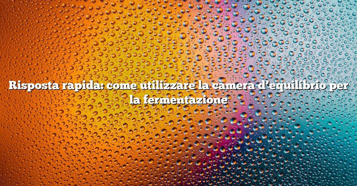 Risposta rapida: come utilizzare la camera d’equilibrio per la fermentazione
